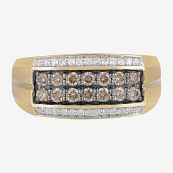 Mens 3/4 CT. T.W. White and Color-Enhanced Champagne Diamond Ring