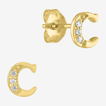 Diamond Addiction Intial "C" 1/10 CT. T.W. Lab Grown White Diamond 10K Gold Stud Earrings