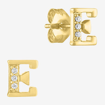 Diamond Addiction Intial "E" Diamond Accent Lab Grown White Diamond 10K Gold Stud Earrings