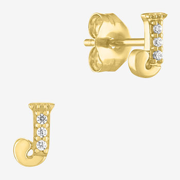 Diamond Addiction Intial "J" Diamond Accent Lab Grown White Diamond 10K Gold Stud Earrings
