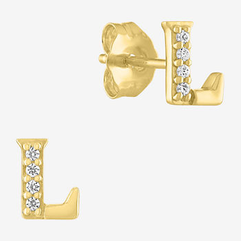 Diamond Addiction Intial "L" Diamond Accent Lab Grown White Diamond 10K Gold Stud Earrings