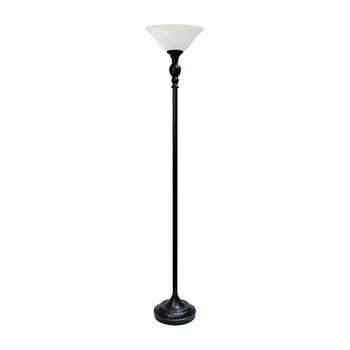 1 Light Torchiere Floor Lamp with Marbleized Glass Shade