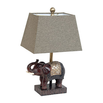 Elephant  With Fabric Shade Polyresin Table Lamp