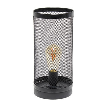 Black Mesh Cylindrical Steel Metal Table Lamp