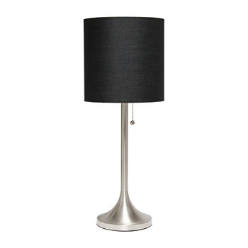 Brushed Nickel Tapered With Black Shade Metal Table Lamp