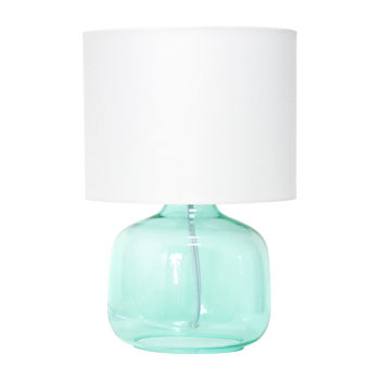 Aqua With White Shade Glass Table Lamp