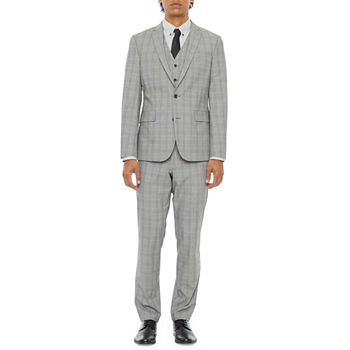 JF J.Ferrar Men's 360 Gray Plaid Slim Fit Suit Separates