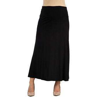 24/7 Comfort Apparel Elastic Waist Solid Color Maxi Skirt