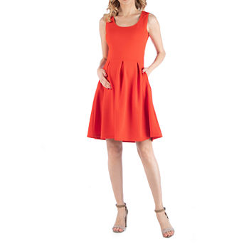 24/7 Comfort Apparel Sleeveless Pleated Dress with Pockets