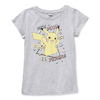 Pikachu Little & Big Girls Crew Neck Pokemon Short Sleeve Graphic T-Shirt