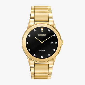 Citizen Axiom Mens Diamond Accent Gold Tone Stainless Steel Bracelet Watch Au1062-56g