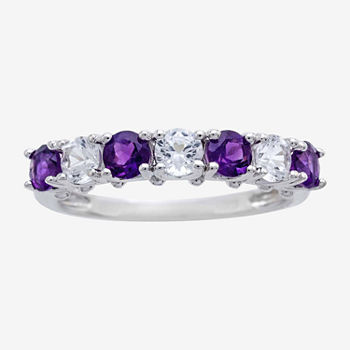 Genuine Amethyst and Lab-Created White Sapphire Sterling Silver Band Ring
