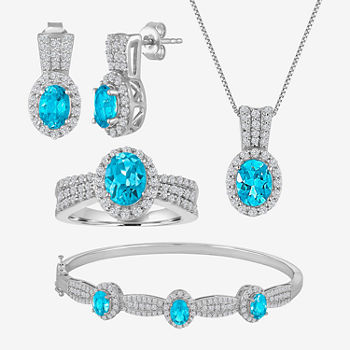 Genuine Blue Topaz Pure Silver Over Brass 4-pc. Jewelry Set