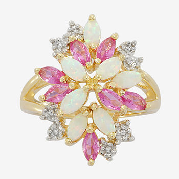 Lab-Created Opal & Pink and White Lab-Created Sapphire Cluster Ring