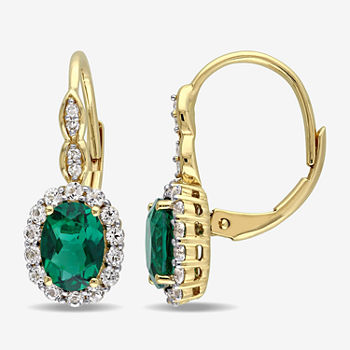 Diamond Accent Lab Created Emerald 14K Gold Drop Earrings