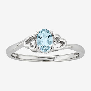 Womens Genuine Blue Aquamarine Sterling Silver Solitaire Cocktail Ring