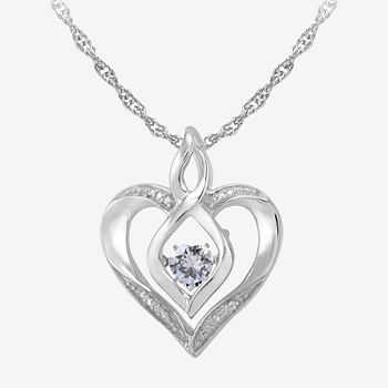 Love in Motion™ Lab-Created White Sapphire & Diamond-Accent Sterling Silver Heart Pendant Necklace