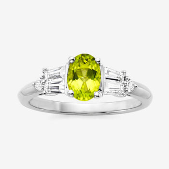 Genuine Peridot & Lab-Created White Sapphire Sterling Silver 3-Stone Ring