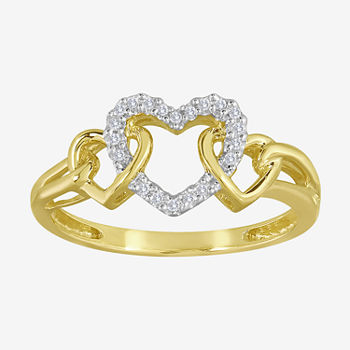 Diamond-Accent 10K Yellow Gold Triple-Heart Ring