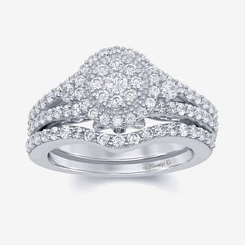 Enchanted Disney Fine Jewelry 1 C.T. T.W. Genuine Diamond & Blue Lab Created Sapphire 14K White Gold "Cinderella" Bridal Set