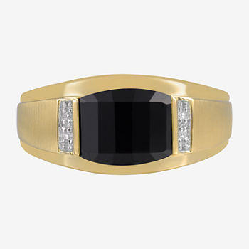 Mens Genuine Onyx & Diamond-Accent 10K Yellow Gold Ring