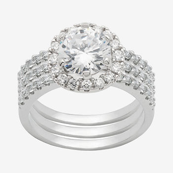 DiamonArt® Cubic Zirconia Sterling Silver Bridal Ring Set