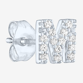 Diamond Addiction Initial "M" Diamond Accent Lab Grown White Diamond Sterling Silver Single Earrings