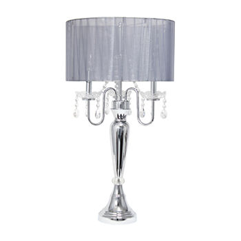Romantic Sheer Shade Table Lamp with Hanging Crystals
