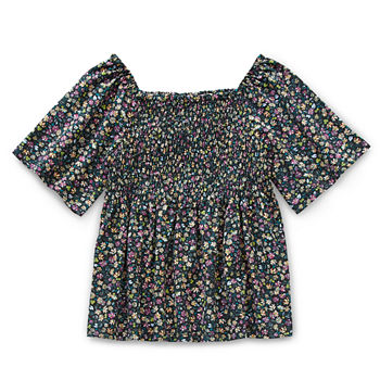 Thereabouts Little & Big Girls Straight Neck Short Sleeve Blouse