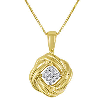 Diamond-Accent 10K Yellow Gold Love Knot Cluster Pendant Necklace