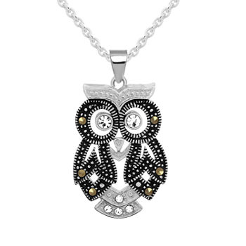 Sparkle Allure Owl Crystal Pure Silver Over Brass 18 Inch Cable Pendant Necklace