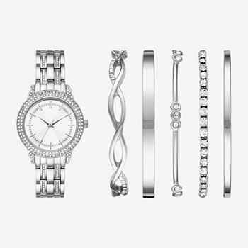 Ladies Sets Womens Crystal Accent Silver Tone 6-pc. Watch Boxed Set Fmdjset334