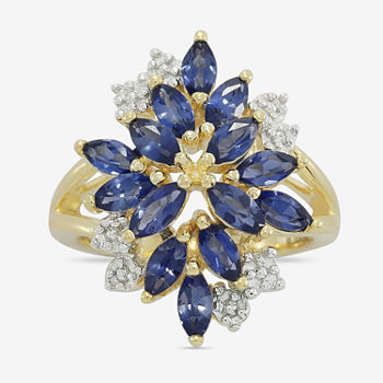 Blue and White Lab-Created Sapphire 14K Yellow Gold Over Sterling Silver Ring