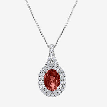 Womens Genuine Garnet & Lab-Created White Sapphire Sterling Silver Pendant Necklace