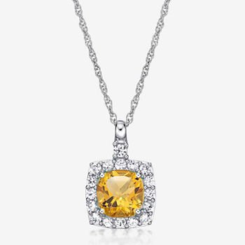 Womens Genuine Citrine & Lab-Created White Sapphire Sterling Silver Pendant Necklace
