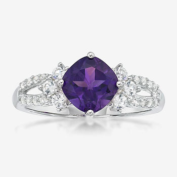 Genuine Amethyst & Lab-Created White Sapphire Sterling Silver Cocktail Ring