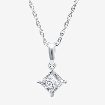 TruMiracle® Womens 1/7 CT. T.W. Princess White Genuine Diamond 10K Gold Pendant Necklace