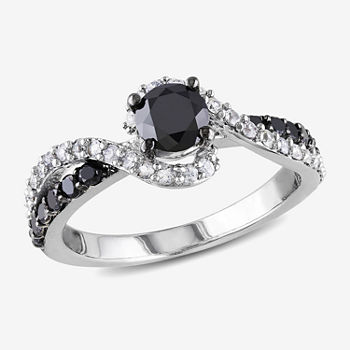 Womens 3/4 CT. T.W. Color Enhanced Round Black Diamond & Lab Created White Sapphire Sterling Silver Engagement Ring