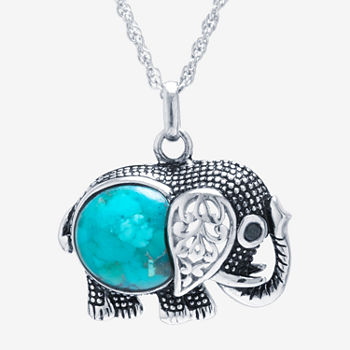 Enhanced Turquoise Sterling Silver Elephant Pendant Necklace