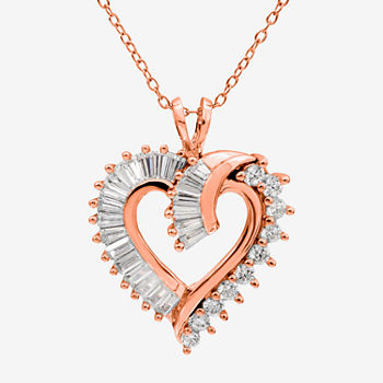 DiamonArt® Womens White Cubic Zirconia 14K Rose Gold Over Silver Heart Pendant Necklace