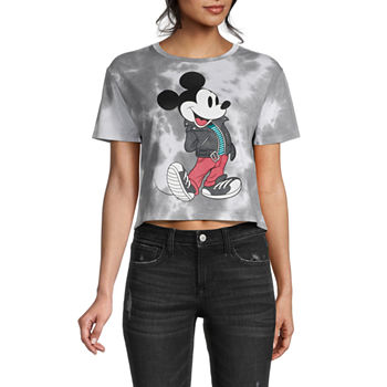 Mickey Mouse Juniors Womens Cropped Graphic T-Shirt