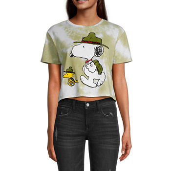 Snoopy Juniors Womens Cropped Graphic T-Shirt