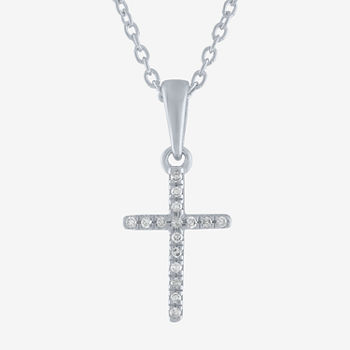 "Faith" Womens Diamond Accent Genuine White Diamond Sterling Silver Cross Pendant Necklace