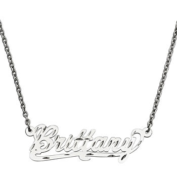 Personalized 15x45mm Diamond-Cut Scroll Name Necklace