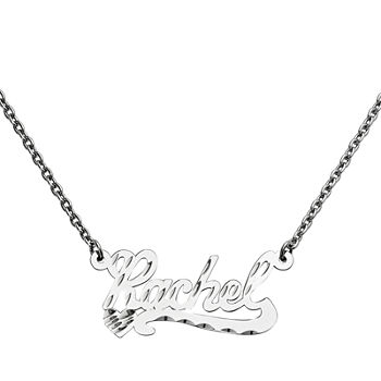Personalized 15x34mm Diamond-Cut Scroll Name Necklace