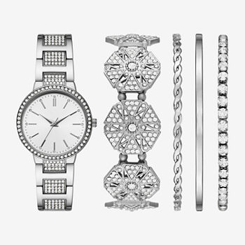 Ladies Sets Womens Crystal Accent Silver Tone 5-pc. Watch Boxed Set Fmdjset335