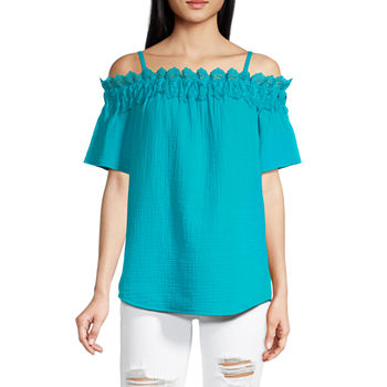 by&by Juniors Womens Square Neck Cold Shoulder Top