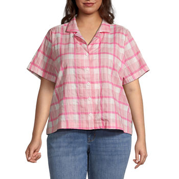 a.n.a Plus Womens Short Sleeve Boxy Fit Button-Down Shirt