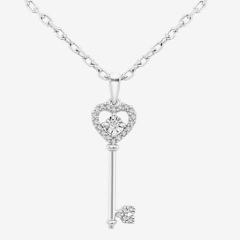 Womens 1/10 CT. T.W. Genuine White Diamond Sterling Silver Keys Pendant Necklace
