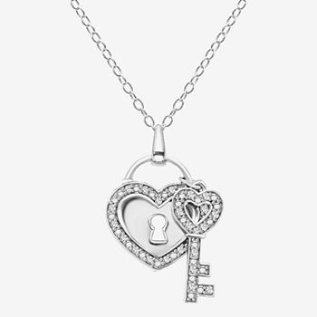 Lock And Key Womens 1/10 CT. T.W. Genuine White Diamond Sterling Silver Keys Pendant Necklace